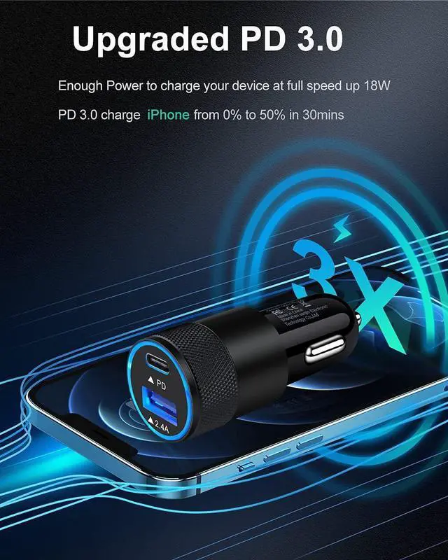 Alt view image 3 of 7 - 30W USB C Car Charger, [2Pack] PD 3.0 Fast Charge Dual Port USB Type C and 2.4a USB A Cargador Carro Lighter Adapter Base for iPhone, iPad, Samsung Galaxy, LG, Google Pixel GPS, Z Play Droid, Motorola