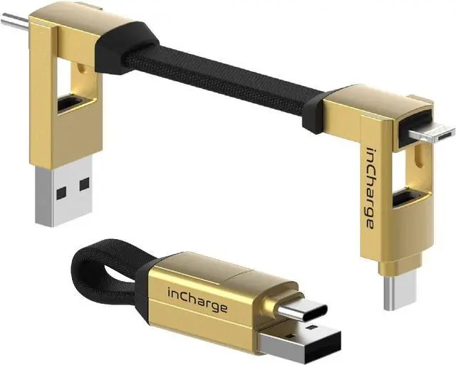 Main image of Rolling Square inCharge 6 Portable Keychain Charger Cable, 6-in-1 Multi Charging Cable, Saturn Gold For Personal Computer
