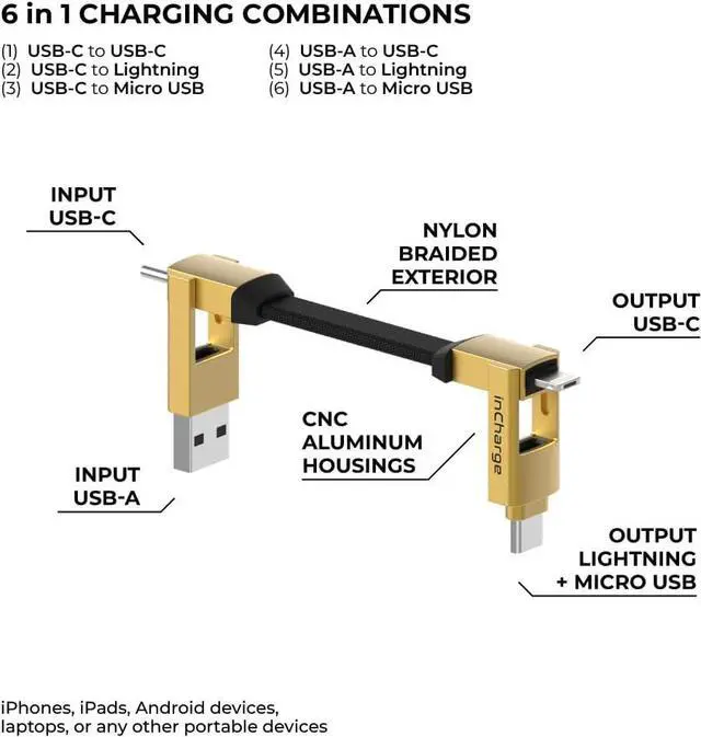 Alt view image 2 of 6 - Rolling Square inCharge 6 Portable Keychain Charger Cable, 6-in-1 Multi Charging Cable, Saturn Gold For Personal Computer