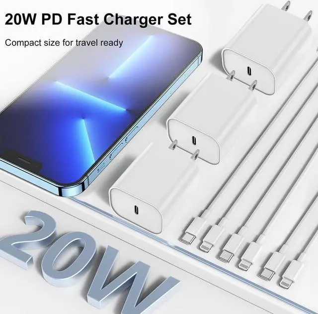 Alt view image 6 of 7 - [3x10FT] for iPhone Charger 20W USB C Fast Wall Charger with 10 ft USB C to Lightning Cable iPhone Charger Fast Charging Block with Long iPhone Chargers Cord for iPhone 14 13 12 11 Pro Max/XS-White