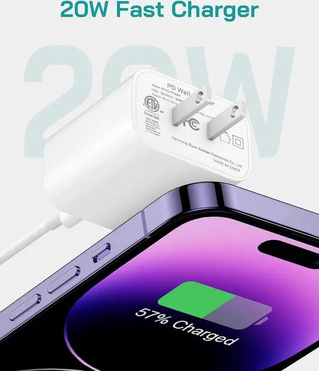 Alt view image 3 of 7 - Phone 12 13 14 Fast Charger, 2-Pack 20W Type C Fast Charger Block with 6FT USB-C Fast Charging Cable Compatible with Phone 14 13 12 11 Pro Max/Pro/Plus/Mini/Xs Max/XR/X