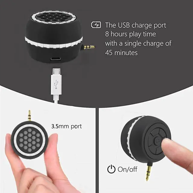 Alt view image 4 of 6 - Portable Speaker, Crystal 3W 27mm 8 Mini Wireless Speaker with 3.5mm Aux Audio Jack Plug in Clear Bass Micro USB Port Audio Dock for Smart Phone, for Pad, Computer (Black)