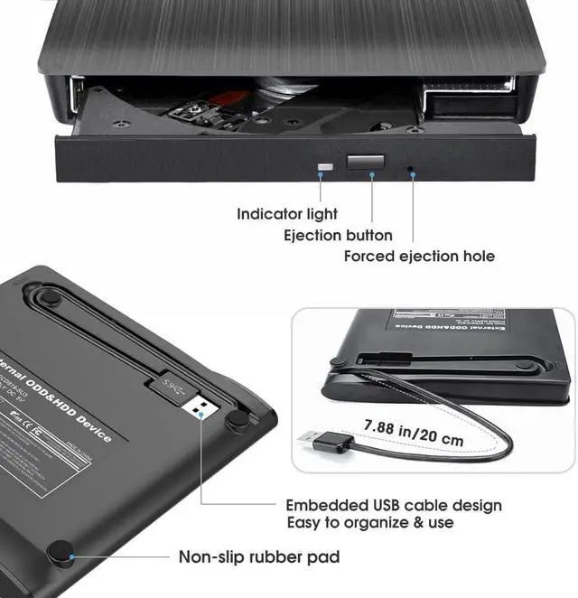 Alt view image 6 of 7 - External CD DVD Drive USB 3.0 Portable DVD & CD-ROM +/-RW Player Burner Reader Writer Rewriter Adapter Optical Disc Drive for Laptop PC Windows 11/10/8/7 Mac Linux Desktop Computer