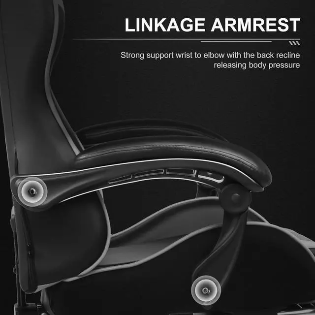 Alt view image 3 of 6 - GTPLAYER Gaming Chair, Computer Chair with Footrest and Lumbar Support, Height Adjustable Game Chair with 360°-Swivel Seat and Headrest and for Office or Gaming (White)