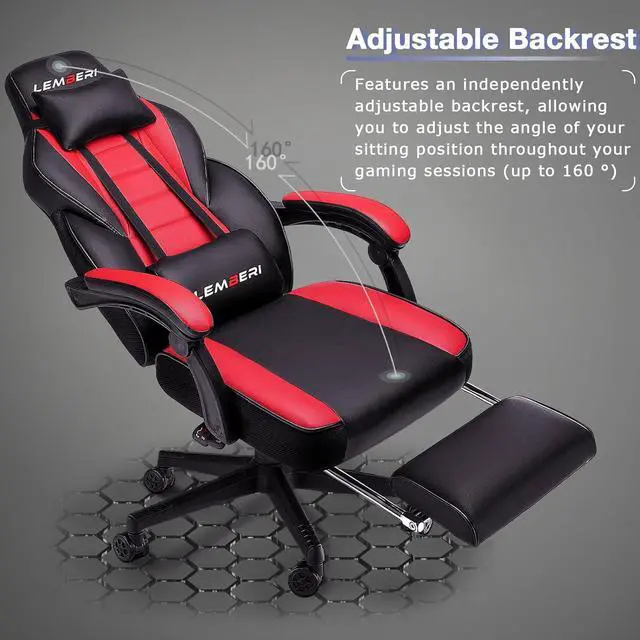 Alt view image 4 of 7 - LEMBERI Video Game Chairs with footrest, Big and Tall Gamer Chair for Adults, 400lb Capacity, Racing Style Computer Chair with Headrest and Lumbar Support