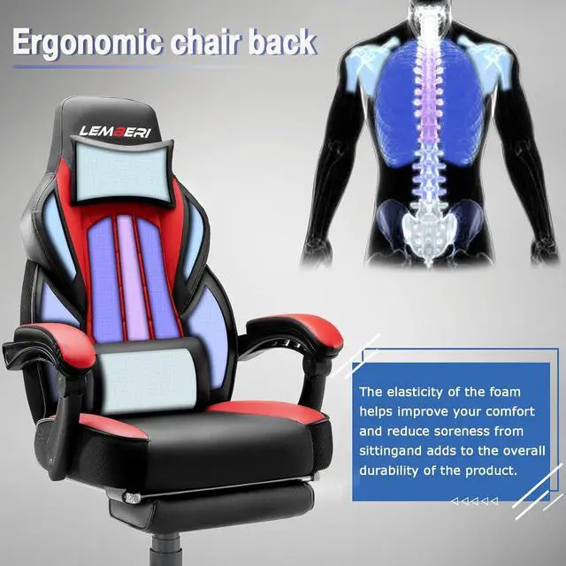 Alt view image 5 of 7 - LEMBERI Video Game Chairs with footrest, Big and Tall Gamer Chair for Adults, 400lb Capacity, Racing Style Computer Chair with Headrest and Lumbar Support