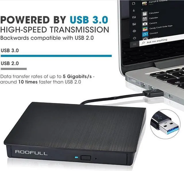 Alt view image 2 of 7 - External CD DVD Drive USB 3.0 Portable DVD & CD-ROM +/-RW Player Burner Reader Writer Rewriter Adapter Optical Disc Drive for Laptop PC Windows 11/10/8/7 Mac Linux Desktop Computer
