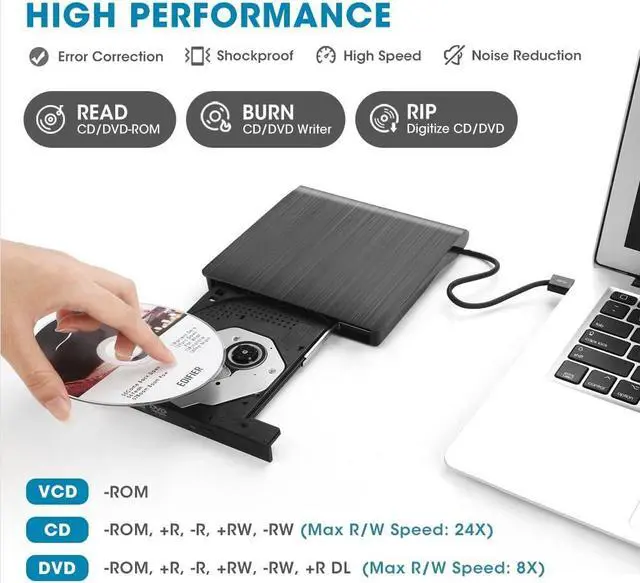 Alt view image 3 of 7 - External CD DVD Drive USB 3.0 Portable DVD & CD-ROM +/-RW Player Burner Reader Writer Rewriter Adapter Optical Disc Drive for Laptop PC Windows 11/10/8/7 Mac Linux Desktop Computer