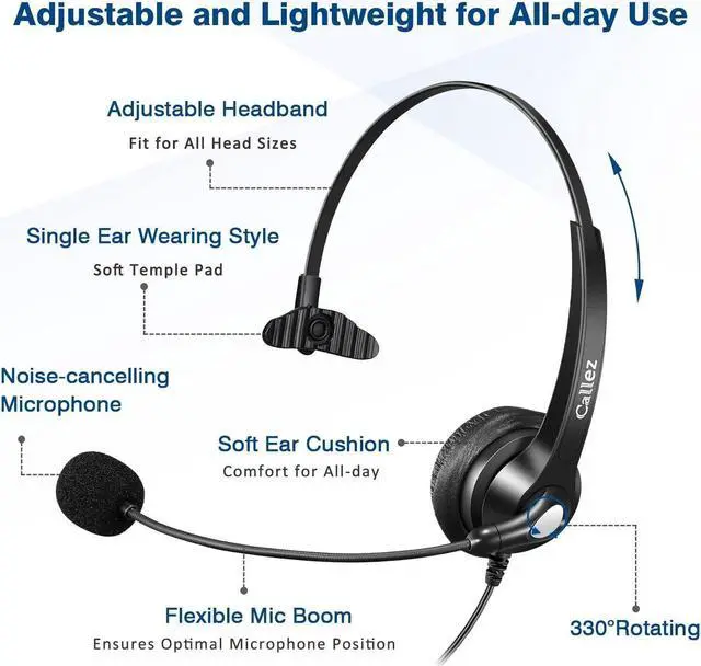 Alt view image 3 of 7 - USB Headset with Microphone Noise Cancelling & Audio Controls, Wideband Computer Headphones for Business UC Skype Lync Softphone Call Center Office, Clearer Voice, Super Light, Ultra Comfort