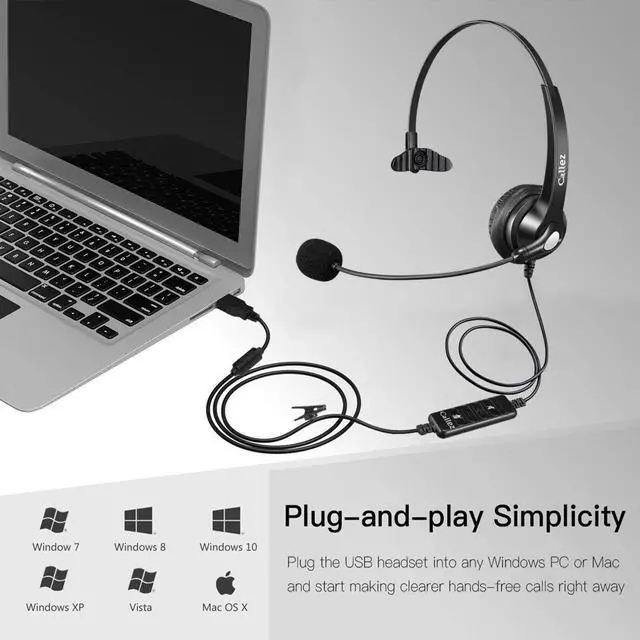Alt view image 5 of 7 - USB Headset with Microphone Noise Cancelling & Audio Controls, Wideband Computer Headphones for Business UC Skype Lync Softphone Call Center Office, Clearer Voice, Super Light, Ultra Comfort