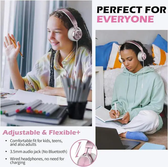 Alt view image 2 of 6 - AILIHEN C8 Girls Headphones, On-Ear Headphones Wired with Microphone and Volume Control Foldable Corded Stereo 3.5mm Headset for Girls School Chromebook Laptop Computer PC Tablets Travel (Rose Gold)