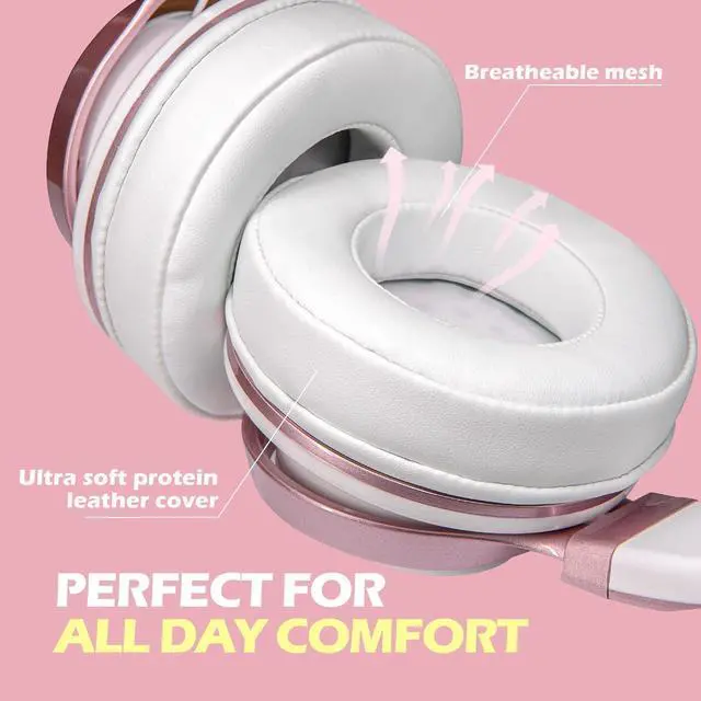 Alt view image 3 of 6 - AILIHEN C8 Girls Headphones, On-Ear Headphones Wired with Microphone and Volume Control Foldable Corded Stereo 3.5mm Headset for Girls School Chromebook Laptop Computer PC Tablets Travel (Rose Gold)