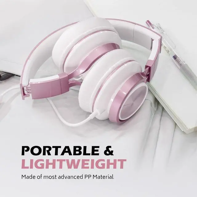 Alt view image 6 of 6 - AILIHEN C8 Girls Headphones, On-Ear Headphones Wired with Microphone and Volume Control Foldable Corded Stereo 3.5mm Headset for Girls School Chromebook Laptop Computer PC Tablets Travel (Rose Gold)