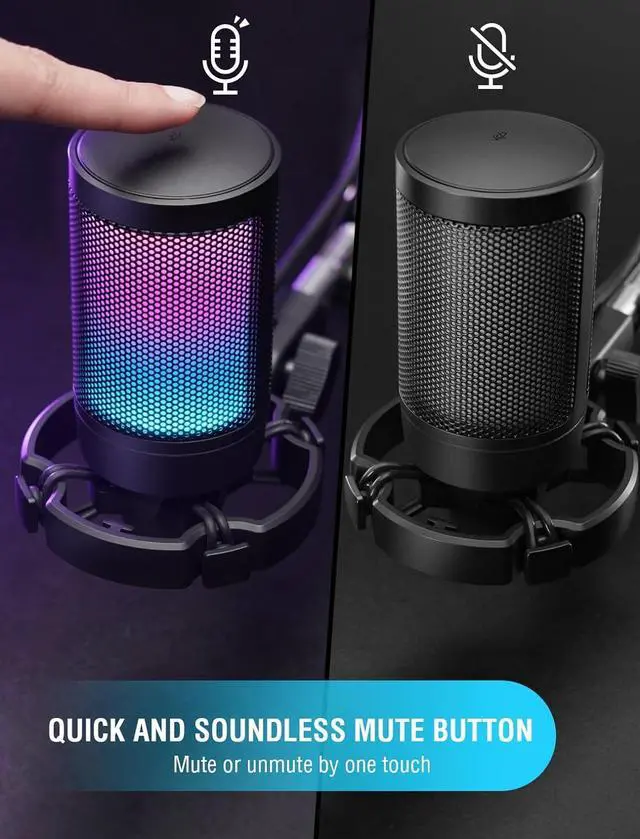 Alt view image 3 of 7 - FIFINE Gaming USB Microphone for PC PS5, Condenser Mic with Quick Mute, RGB Indicator, Tripod Stand, Pop Filter, Shock Mount, Gain Control for Streaming Discord Twitch Podcasts Videos- AmpliGame