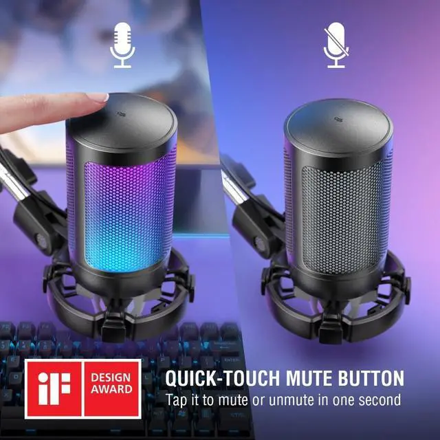 Alt view image 3 of 7 - Streaming Gaming USB Microphone Kit, PC Condenser RGB Mic Compatible with PS4/PS5, Plug and Play for Music Recording, Online Game, Discord, Twitch, with Pop Filter, Shock Mount-A6T White