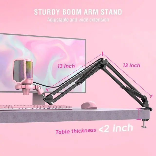 Alt view image 6 of 7 - FIFINE Gaming USB Microphone Kit, PC Streaming Recording Computer RGB Microphone Set for Podcasting, Singing, YouTube, Condenser Cardioid Mic with Quick Mute, Gain Knob-A6T Pink