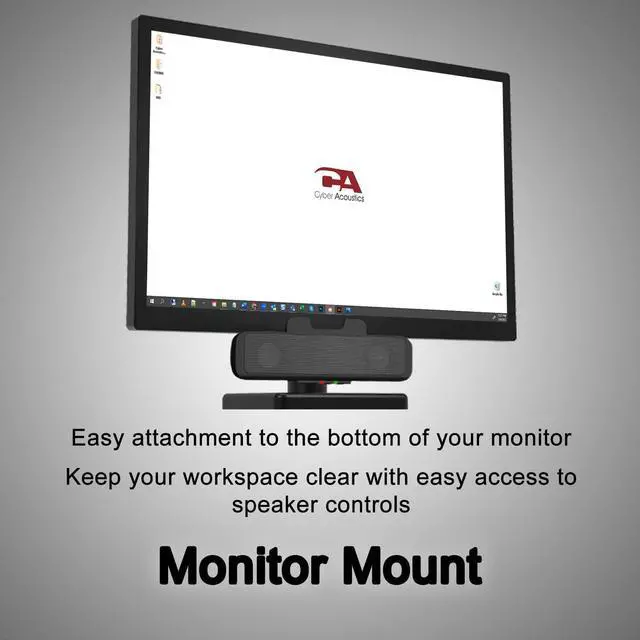 Alt view image 3 of 7 - Cyber Acoustics USB Speaker Bar (CA-2890)  Stereo USB Powered Speaker, Easily Clamps to Monitor, Convenient Controls