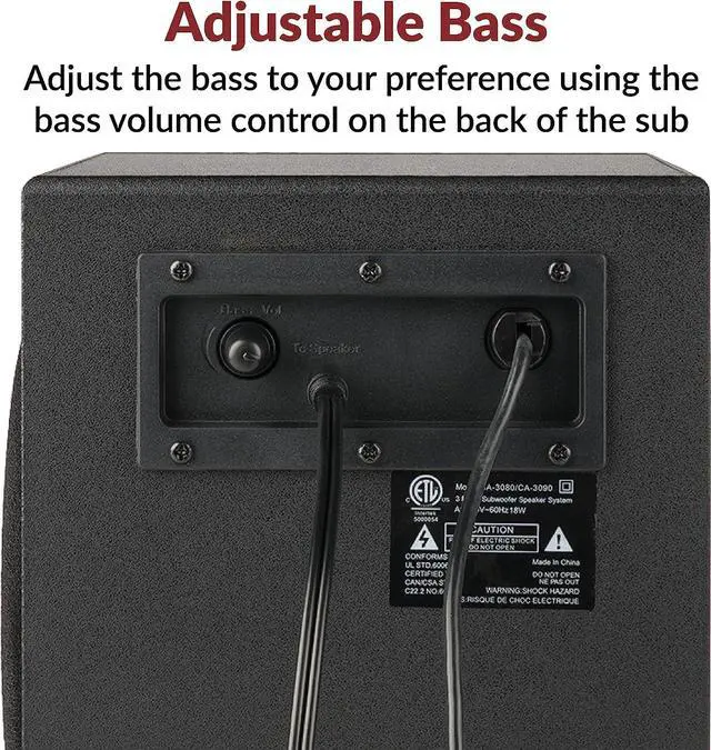 Alt view image 5 of 7 - Cyber Acoustics CA-3090 2.1 Speaker System with Subwoofer with 18W of Power  Easy Setup and Convenient Controls, Great for Music, Movies, and Gaming