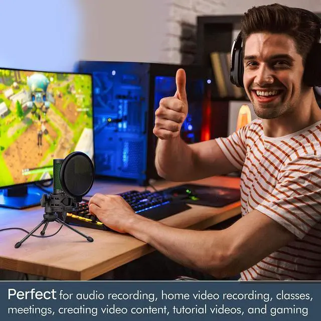 Alt view image 6 of 7 - CMTECK USB Microphone, Microphone for PC with Pop Filter & Mute Button, Plug &Play Desktop Podcast Microphone with LED Indicator, Compatible with Windows/Mac, Ideal for YouTube, Skype, Recording