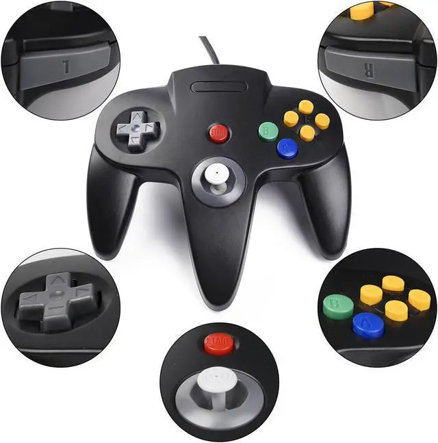 Alt view image 3 of 7 - 2 Pack USB Wired N64 Controller, suily Classic N64 PC Gamepad Joystick Controller for Windows PC MAC Linux Raspberry Pi 3 (Black/Gray)