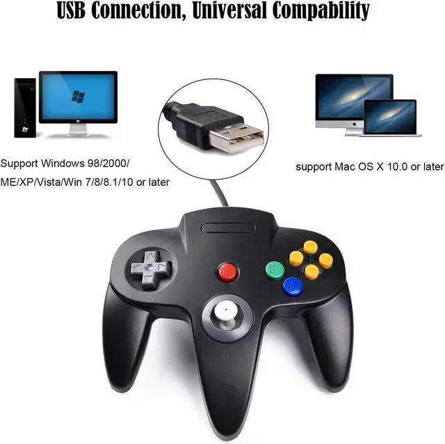 Alt view image 6 of 7 - 2 Pack USB Wired N64 Controller, suily Classic N64 PC Gamepad Joystick Controller for Windows PC MAC Linux Raspberry Pi 3 (Black/Gray)