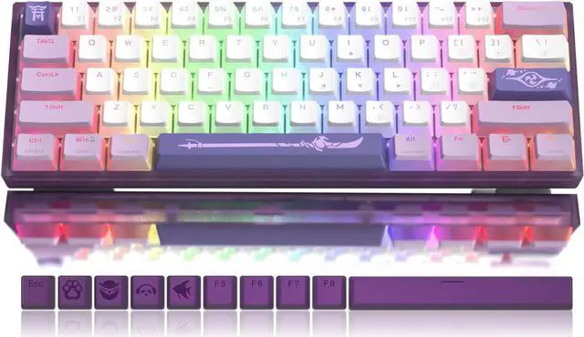 Main image of 60% Percent Keyboard, WK61 Mechanical RGB Wired Gaming Keyboard, Hot-Swappable Purple Keyboard with PBT Keycaps for Windows PC Gamers - Linear Red Switch