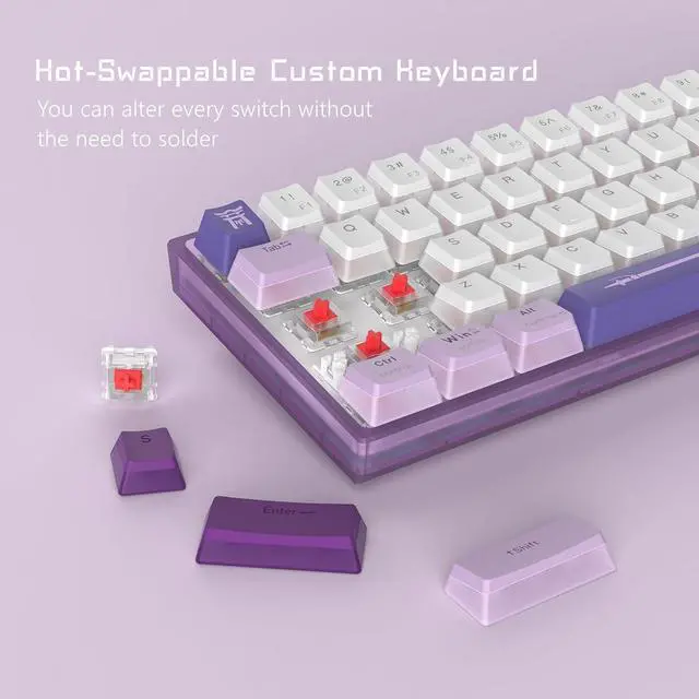 Alt view image 2 of 7 - 60% Percent Keyboard, WK61 Mechanical RGB Wired Gaming Keyboard, Hot-Swappable Purple Keyboard with PBT Keycaps for Windows PC Gamers - Linear Red Switch