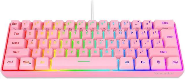 Main image of Snpurdiri 60% Wired Gaming Keyboard,RGB Backlit Ultra-Compact Waterproof Mini 61 Keys Keyboard, for PC/Mac Gamer, Typist, Travel, Easy to Carry on Business Trip(Pink)