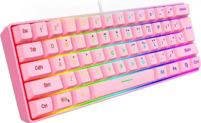 Alt view image 2 of 6 - Snpurdiri 60% Wired Gaming Keyboard,RGB Backlit Ultra-Compact Waterproof Mini 61 Keys Keyboard, for PC/Mac Gamer, Typist, Travel, Easy to Carry on Business Trip(Pink)