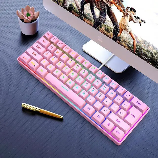 Alt view image 6 of 6 - Snpurdiri 60% Wired Gaming Keyboard,RGB Backlit Ultra-Compact Waterproof Mini 61 Keys Keyboard, for PC/Mac Gamer, Typist, Travel, Easy to Carry on Business Trip(Pink)