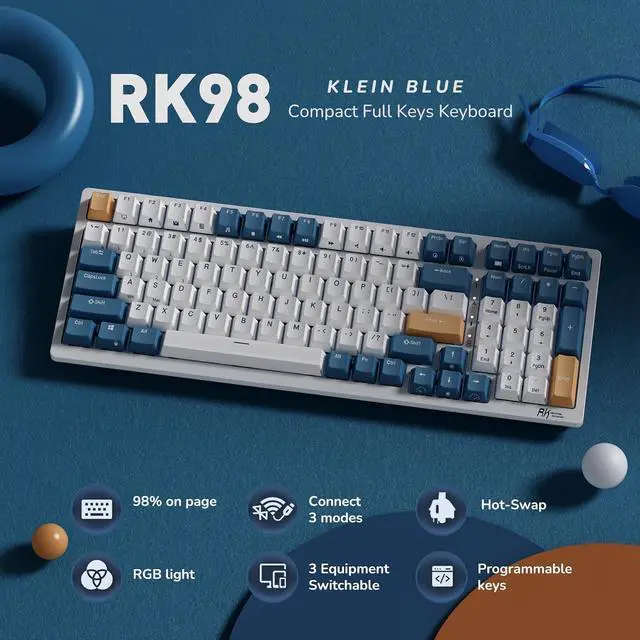 Alt view image 2 of 7 - RK ROYAL KLUDGE RK98 Wireless Mechanical Keyboard Triple Mode 2.4G/BT5.1/USB-C 100 Keys Hot Swappable Brown Switches with Number Pad RGB Backlit 3750mAh Battery NKRO Gaming Keyboard Ergonomic Design