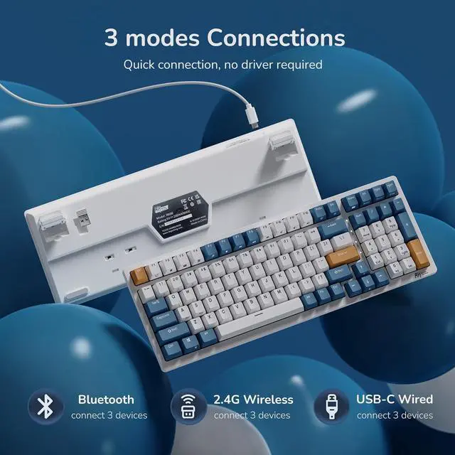 Alt view image 4 of 7 - RK ROYAL KLUDGE RK98 Wireless Mechanical Keyboard Triple Mode 2.4G/BT5.1/USB-C 100 Keys Hot Swappable Brown Switches with Number Pad RGB Backlit 3750mAh Battery NKRO Gaming Keyboard Ergonomic Design