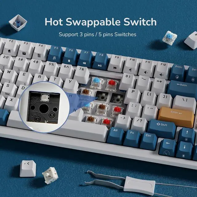 Alt view image 6 of 7 - RK ROYAL KLUDGE RK98 Wireless Mechanical Keyboard Triple Mode 2.4G/BT5.1/USB-C 100 Keys Hot Swappable Brown Switches with Number Pad RGB Backlit 3750mAh Battery NKRO Gaming Keyboard Ergonomic Design