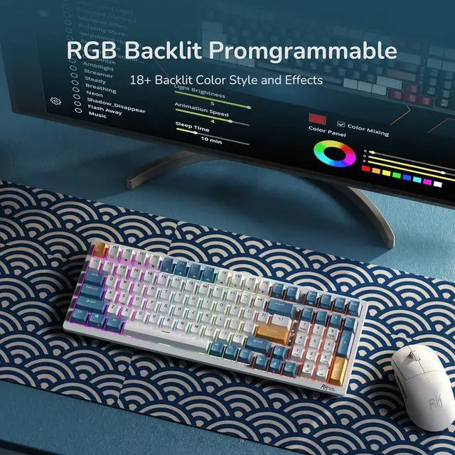 Alt view image 7 of 7 - RK ROYAL KLUDGE RK98 Wireless Mechanical Keyboard Triple Mode 2.4G/BT5.1/USB-C 100 Keys Hot Swappable Brown Switches with Number Pad RGB Backlit 3750mAh Battery NKRO Gaming Keyboard Ergonomic Design