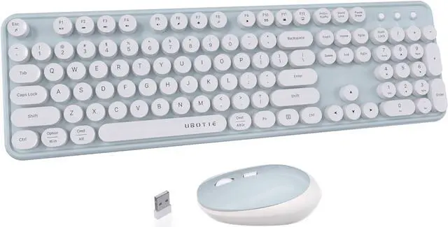 Main image of UBOTIE Colorful Computer Wireless Keyboard Mouse Combos, Typewriter Flexible Keys Office Full-Sized Keyboard, 2.4GHz Dropout-Free Connection and Optical Mouse (Green-White)