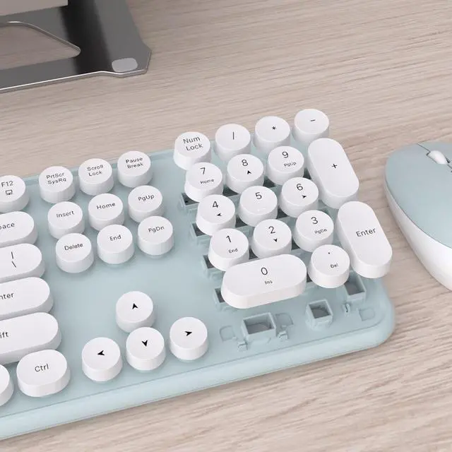 Alt view image 5 of 7 - UBOTIE Colorful Computer Wireless Keyboard Mouse Combos, Typewriter Flexible Keys Office Full-Sized Keyboard, 2.4GHz Dropout-Free Connection and Optical Mouse (Green-White)
