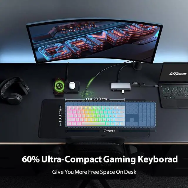 Alt view image 5 of 7 - RK ROYAL KLUDGE RK61 Wired 60% Mechanical Gaming Keyboard Programmable QMK/VIA RGB Backlit 61 Keys Ultra-Compact Hot Swappable Blue Switch White