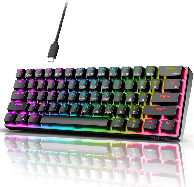 Main image of RK ROYAL KLUDGE RK61 Wired 60% Mechanical Gaming Keyboard Programmable QMK/VIA RGB Backlit 61 Keys Ultra-Compact Hot Swappable Brown Switch Black
