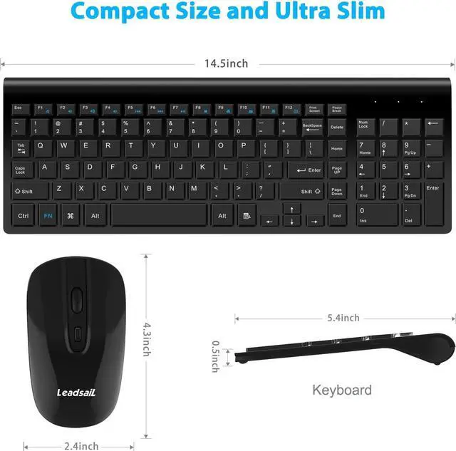 Alt view image 3 of 7 - LeadsaiL Wireless Keyboard and Mouse Combo, Wireless USB Mouse and Computer Keyboard Set, Compact and Silent for Windows Laptop, Desktop, PC