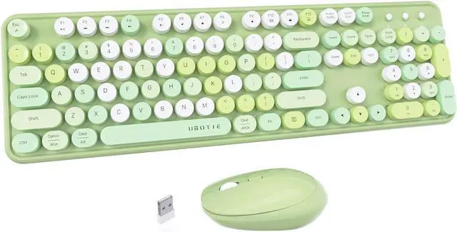 Main image of UBOTIE Colorful Computer Wireless Keyboards Mouse Combos, Typewriter Flexible Keys Office Full-Sized Keyboard, 2.4GHz Dropout-Free Connection and Optical Mouse (Green-Colorful)