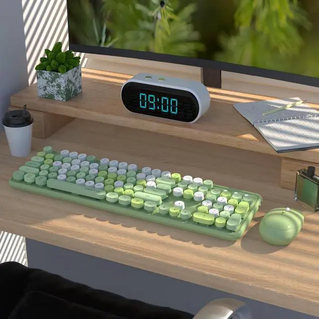 Alt view image 2 of 6 - UBOTIE Colorful Computer Wireless Keyboards Mouse Combos, Typewriter Flexible Keys Office Full-Sized Keyboard, 2.4GHz Dropout-Free Connection and Optical Mouse (Green-Colorful)