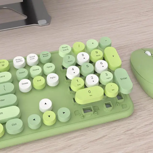 Alt view image 4 of 6 - UBOTIE Colorful Computer Wireless Keyboards Mouse Combos, Typewriter Flexible Keys Office Full-Sized Keyboard, 2.4GHz Dropout-Free Connection and Optical Mouse (Green-Colorful)