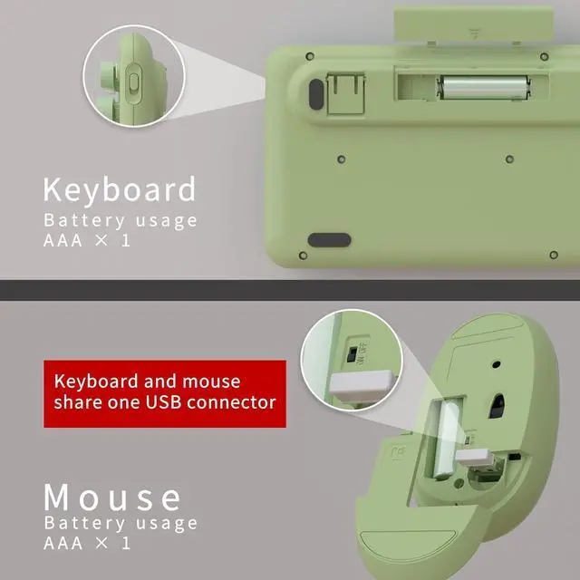 Alt view image 5 of 6 - UBOTIE Colorful Computer Wireless Keyboards Mouse Combos, Typewriter Flexible Keys Office Full-Sized Keyboard, 2.4GHz Dropout-Free Connection and Optical Mouse (Green-Colorful)