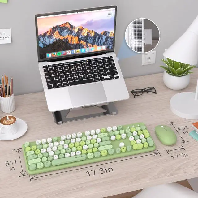 Alt view image 6 of 6 - UBOTIE Colorful Computer Wireless Keyboards Mouse Combos, Typewriter Flexible Keys Office Full-Sized Keyboard, 2.4GHz Dropout-Free Connection and Optical Mouse (Green-Colorful)