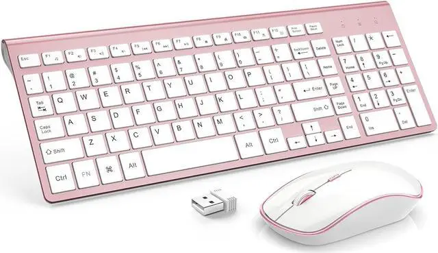Main image of J JOYACCESS Ergonomic Wireless Keyboard Mouse Combo, Pink Mouse and Keyboard Combo, Typewriter Keyboard Wireless, Portable Wireless Keyboard for Computer/Laptop/Windows/Mac
