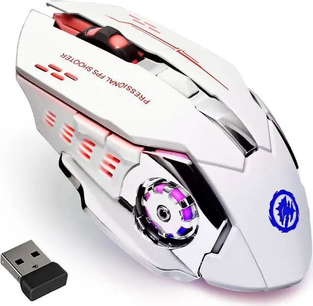 Main image of Wireless Gaming Mouse Bluetooth Mouse RGB Rechargeable 2.4G USB Cordless Computer Mice with 7 Color Backlit, 6 Buttons & Silent Click for Laptop, iPad, Mac OS, PC, Windows -White