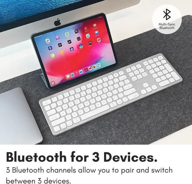 Alt view image 3 of 7 - Macally Premium Bluetooth Keyboard for Mac - Compatible Apple Keyboard with Numeric Keypad - Multi Device Wireless Keyboard for MacBook Pro/Air, Mac Mini Pro, iMac, Laptop