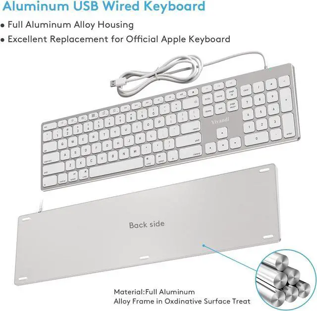 Alt view image 3 of 7 - All-Aluminum Keyboard for Apple Mac OS,Well-Built and Duralable, USB-A/USB-C Wired Keyboard with Numeric Keypad for iMac/Mac Mini or MacBook (Keyboard Riser Included)