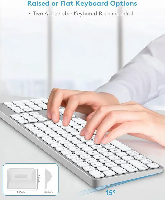 Alt view image 6 of 7 - All-Aluminum Keyboard for Apple Mac OS,Well-Built and Duralable, USB-A/USB-C Wired Keyboard with Numeric Keypad for iMac/Mac Mini or MacBook (Keyboard Riser Included)