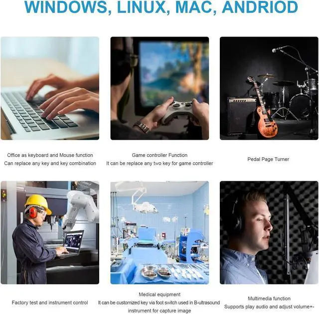 Alt view image 6 of 7 - [Upgraded] iKKEGOL USB Foot Pedal Switch Video Game PC Hands Free Footswitch One Key Control Program Computer Mouse Keyboard HID with 2M Cable